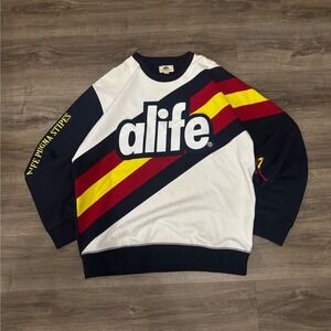 Alife Olympic Pugna Stripes Crewneck Sweatshirt Mens XLarge Navy Red Yellow